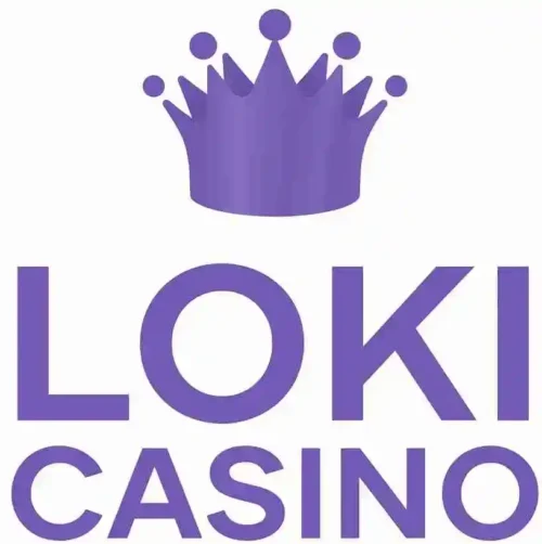 Loki Casino logo with purple crown and bold text on a white background.