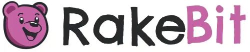 RakeBit logo with purple bear and text