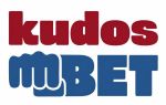 Dark red “kudos” logo with blue fist and “MBET” text on a pure white background.